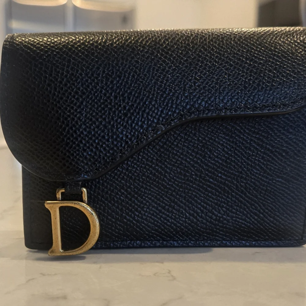 DIOR Black Saddle Bloom Card Holder